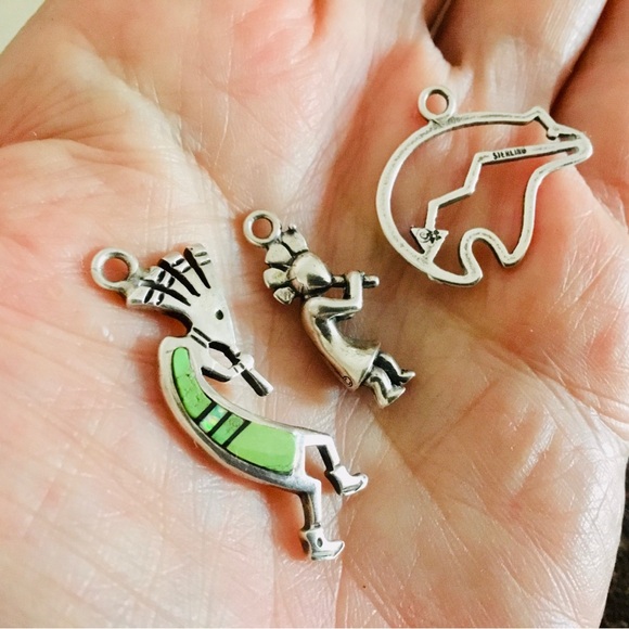 Charm Kokopelli Vintage Native marked SS opal Onyx - Picture 9 of 9